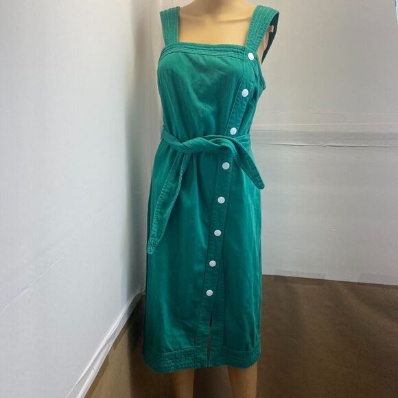 Anthropologie Maeve Elizabeth Green Side Button Denim Green Dress‎ Size 4 Used - Picture 5 of 16